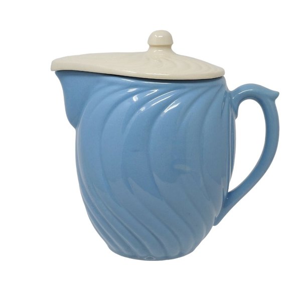 Pitcher With Lid USA Ceramic Swirl Design Vintage Home Decor 7" Tall - Picture 2 of 11